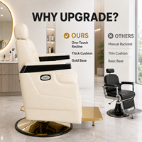 Fauteuil de Barbier Électrique Inclinable de Luxe XFMC, Réglable en un Clic, Chaise de Coiffure Professionnelle avec Base Dorée pour Salon de Coiffure