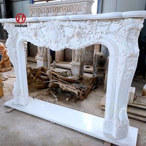 Manteau en <span class=keywords><strong>pierre</strong></span> <span class=keywords><strong>de</strong></span> marbre blanc, sculpture <span class=keywords><strong>de</strong></span> fleurs en céramique, design moderne - Product Image 5