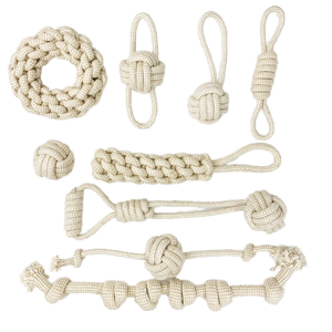 Juego de Juguetes para Perros de Cuerda de Cáñamo y Algodón Natural Ecológico Gris - Duradero, Interactivo, para Uso en Interiores, Mordedor Dental, Regalo de Cumpleaños - Product Image 1