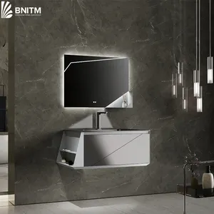 BNITM Modern stil banyo aynası yeni tasarım duvara monte ev lavabo için LED ayna ışıkları ile çelik dolap