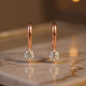 E3428 Orecchini in oro rosa con diamanti, taglio rotondo brillante, colore G, naturali, classici da donna per tutti i giorni - Product Image 2