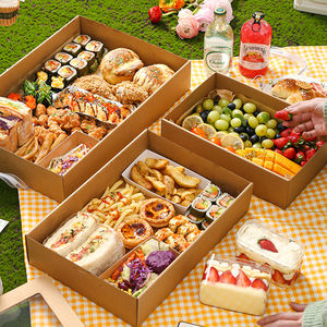 Boîte <span class=keywords><strong>en</strong></span> carton kraft rectangulaire avec fenêtre pour <span class=keywords><strong>boulangerie</strong></span>, vente <span class=keywords><strong>en</strong></span> gros, à emporter, pour fruits, thé de l'après-midi, camping, sushis, restauration rapide - Product Image 4