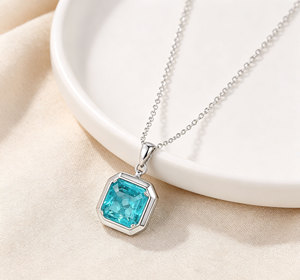 Collar de Plata 925 con Cristal Paraiba, Diseño Cuadrado Brillante, para Fiestas, Vacaciones, Uso Diario, Regalo de Cumpleaños para Chicas, Sorpresa - Product Image 5