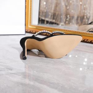 รองเท้าส้นสูงแบบส้นเข็ม ดีไซน์โรมัน ประดับคริสตัลสีดำ สายรัดบาง ปลายแหลม ทันสมัย เซ็กซี่ เหมาะสำหรับงานปาร์ตี้กลางคืน - Product Image 3