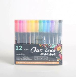 12 Colors Double Line Doodle Dazzle DIY Shimmer Marker <b>Pens</b> - Product Image 3