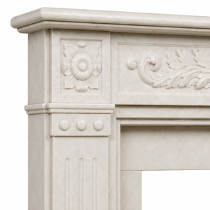 Traditional Marble <b>Fireplace</b> Mantel With Ornate Carving white Stone Indoor Wood Burning Hearth For Dining Room - Product Image 3