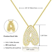 Acero inoxidable grueso nombre inicial burbuja alfabeto cobre colgante collares grueso Zirconia cúbica letra globo collar