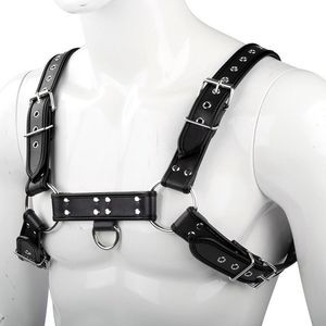 Men <b>Leather</b> Bondage <b>Harness</b> Blue Black Adjustable With Rings For Adult Play SM Costume Performance Props - Product Image 2