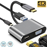Hub répartiteur Type-C vers HDTV/VGA, adaptateur convertisseur pour téléphone et ordinateur, concentrateur avec commutateur, station d’accueil d’extension 4 en 1