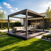 Pergola bioclimatique intelligente et moderne en aluminium à lames orientables, avec verre trempé, traitement anti-insectes et anti-putrescence, design étanche