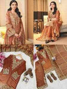 Conjunto de Salwar Kameez de Seda Moderna de Alta Demanda para Mujer, Ropa de Fiesta con Ajuste Regular hasta la Rodilla, Secado Rápido, 26 Colores - Product Image 4