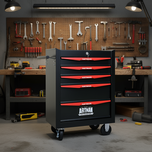 Armoire à outils roulante Artman à 5 tiroirs, 20 pouces, en acier, avec glissières à billes, style industriel - Product Image 2