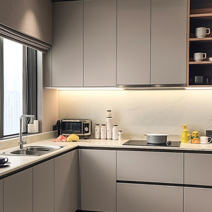 Tủ bếp liền khối không tay nắm, thiết kế mô đun bền chắc, màu xám đen, chất liệu nhôm, tủ đựng đồ/tủ <span class=keywords><strong>buffet</strong></span>, dung tích lưu trữ trên <span class=keywords><strong>5</strong></span> ft - Product Image 1