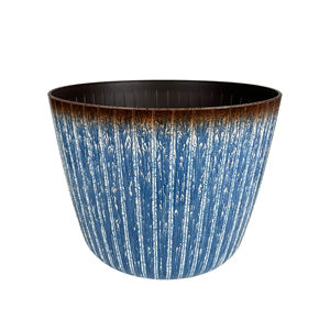 빈티지 버건디 세로 줄무늬 레진 화분, 입구가 넓은 실내외 정원용 화분, 홈데코 및 식물 전시용 - Product Image 1