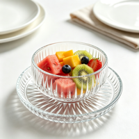 Ensemble de bols à dessert en verre côtelé avec plateau de service, bols transparents texturés pour crème glacée et fruits, pour café et restaurant