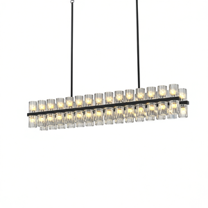 Lámpara de araña rectangular de cristal con marco negro, luz colgante LED E14 para sala de estar, comedor, 2700K, blanco cálido - Product Image 1