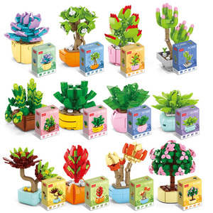 Jardines, modelo en maceta romántico, adornos, <span class=keywords><strong>Mini</strong></span> Diy bonsái, ensamblar ladrillos, plantas en maceta, juegos de bloques de construcción, flor - Product Image 3