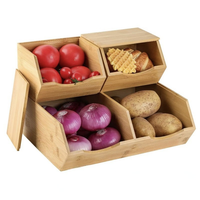 Paniers de rangement en bambou avec couvercle, empilables, paniers de rangement pour fruits et légumes, support de rangement pour collations sur le comptoir de la cuisine