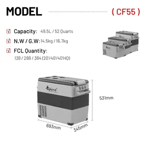 Alpicool 55L dc ac 12v 24v 소형 가스 캠핑 냉장고 자동차 냉장고 냉동고 전기 쿨러 자동차 용