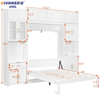 Cama Murphy Vertical con Estantería Integrada y Sofá Combinado, Modular, Plegable, Ajustable, Tamaño Queen/Twin, Elegante, Ahorra Espacio, Muebles para el Hogar