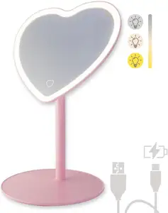 Заводское изготовленное на заказ сердце Парикмахерское зеркало для макияжа перезаряжаемое дорожное розовое косметическое настольное зеркало с подставкой со светодиодной подсветкой