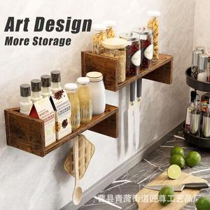 Wall Mounted Wooden <b>Shelf</b> 2 Tier Solid Wood <b>Hook</b> Rack For Kitchen Bedroom Storage Organization - Product Image 4