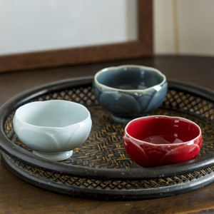 Handmade Ceramic Lotus <b>Teacup</b> Set With Tray For Afternoon Tea 3 Colors Available - Product Image 1