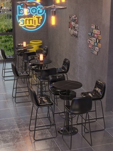 Barra de <span class=keywords><strong>Bar</strong></span> Industrial Retro con Tablero de Pizarra, Juego de <span class=keywords><strong>Mesa</strong></span> y Sillas de Piedra Hechas a Medida, Taburetes Altos - Product Image 3