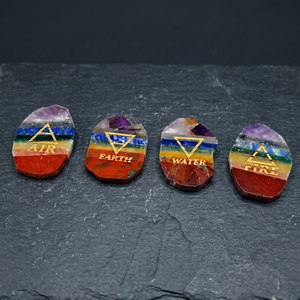 <b>Chakra</b> Bonded Reiki Elements & Tumble Stone <b>Set</b> | Carved Engraved Gemstones with Love Theme - Product Image 3