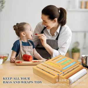 Wall Mounted Wooden Plastic Wrap Cutter <b>Storage</b> <b>Box</b> With Paper Holder For <b>Kitchen</b> Use - Product Image 2