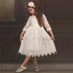 2019 summer new design frock girls elegant 3-7 years old children white red lace bow princess kids dress