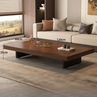 Table basse carrée minimaliste en bois massif de haute qualité, moderne et simple, avec pieds en acier inoxydable et grain de noyer