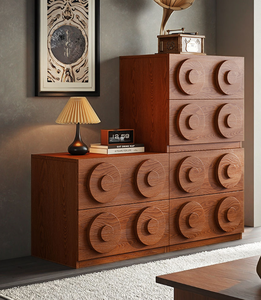 Armoire de rangement latérale en bois massif avec poignée ronde de style moderne du milieu du siècle, design rétro pour meubles de maison - Product Image 2