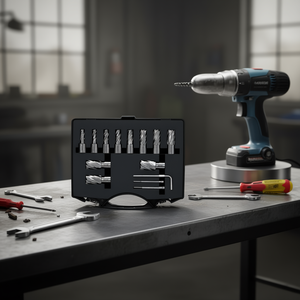 Jeu de fraises annulaires 13 pièces, tige Weldon, HSS, base magnétique, diamètre de coupe de 7/16 à 1 1/16 pouces, application acier - Product Image 2