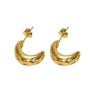 Zogxin Moon Shape Stud Earrings 18K Plated Gold Geometric Design Micro Insert Women's Fashion Jewelry - Product Image 5