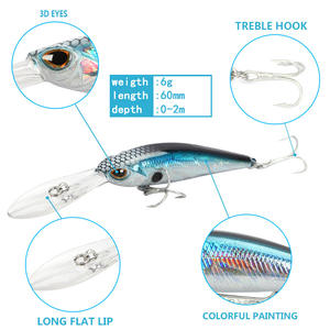60mm 6g leurre de pêche longue lèvre Minnow Wobbler leurre de plongée profonde flottant Jerkbait Swimbait appât dur artificiel - Product Image 3