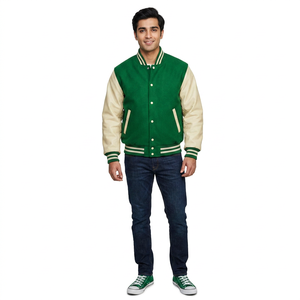 Veste universitaire personnalisée avec logo, manches en cuir, broderie, pour couple, style baseball, homme, 100% coton, respirante, veste d'hiver - Product Image 1