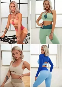 Elegante Activewear <span class=keywords><strong>Mujer</strong></span> Blazer y Pantalones Traje Frente V Cross Leggings Sobre Pechos Manga Larga <span class=keywords><strong>Mujer</strong></span> <span class=keywords><strong>Azul</strong></span> Crop Top Zip Front - Product Image 2