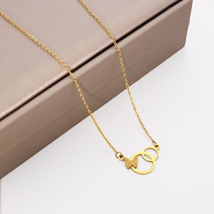 Collar de Moda de Acero Inoxidable con Colgante de Mariposa Esmerilada de Doble Círculo Entrelazado, Impermeable e Hipoalergénico <span class=keywords><strong>para</strong></span> Uso Diario - Product Image 4