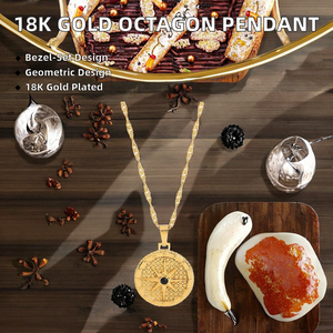 Trendy 18K Gold Plated <b>Titanium</b> Steel Necklace 316L Stainless Steel Octagon Signet Black Diamond Rope <b>Chain</b> for Anniversary - Product Image 3