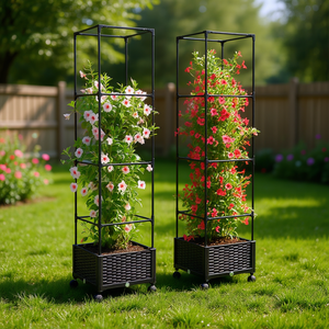 Fioriera rialzata con traliccio e vasi per fiori, design moderno per uso in giardino, in plastica con finitura verniciata a polvere - Product Image 2