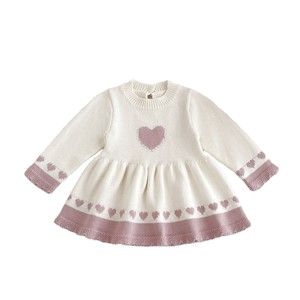 Robe douce en coton pur tricoté pour bébé <span class=keywords><strong>fille</strong></span>, couleur contrastée, jacquard cœur, col rond, manches longues à volants, <span class=keywords><strong>pull</strong></span> princesse - Product Image 1