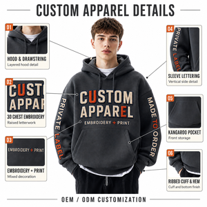 Sudadera con Capucha de Marca Privada, Sudadera con Capucha y Bolsillo Delantero, Bordado en la Manga, Impresión de Logotipo Personalizado, Fabricación ODM, Venta al Por Mayor - Product Image 2