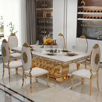 Table et chaises de salle à manger en marbre de luxe léger, plateau en marbre artificiel, acier inoxydable, table et chaises de salle à manger en marbre de luxe léger