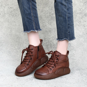 Bottines à talon plat en cuir de vache, style britannique, bout rond, fermeture éclair latérale, bottes à plateforme pour femmes, nouvelle collection automne-hiver - Product Image 2