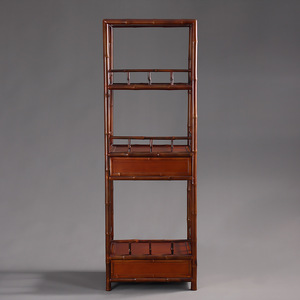 Chinese Retro Style Bamboo Shelving <b>Bookcase</b> Red <b>Wood</b> Display Cabinet For Tea Room Living Room Bedroom Office - Product Image 3