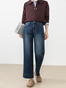 Simple and Casual High Waisted Loose Straight Leg <b>Jeans</b> for <b>Women</b> 2026 New Elastic Retro Slimming <b>Cropped</b> Pants - Product Image 4