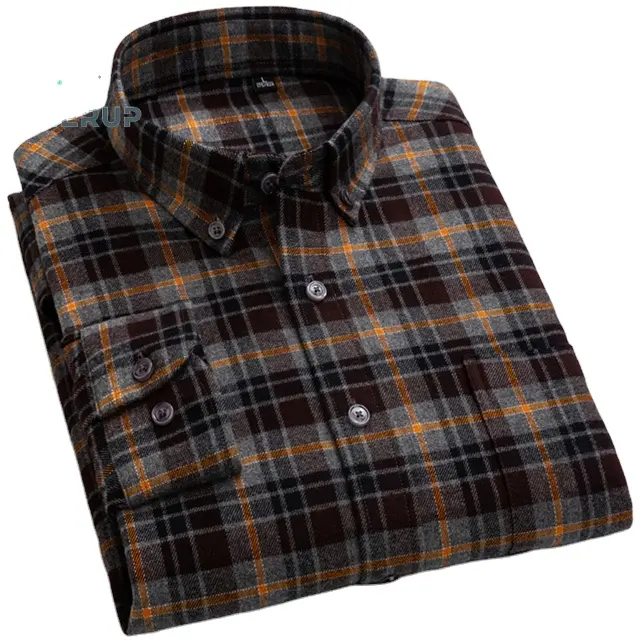 Laatste Mode Katoen Plaid Flanel Lange Mouwen Gewassen Zakenlieden Shirt Dagelijkse Toevallige Enkele Slijtage Tops