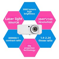 Projecteur DLP portable Optoma UHZ628, 5000 lumens, 4K Ultra HD, 3D Laser, 1073,4 millions de couleurs, pour entreprise, home cinéma, TV sans écran, garantie 2 ans