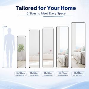 Bedroom Full Length <strong>Floor</strong> <strong>Mirror</strong> Hanging or Leaning Against Wall, Aluminum Alloy Framed Full Body Dressing <strong>Mirror</strong> with <strong>Stand</strong> - Product Image 6